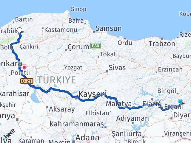 Diyarbakır Lice Karabük Arası Kaç Km - Yol Haritası