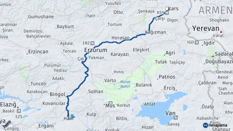 Diyarbakır Lice Kars Arası Kaç Km - Yol Haritası