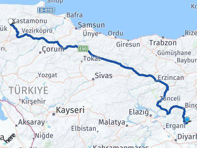 Diyarbakır Lice Kastamonu Arası Kaç Km - Yol Haritası