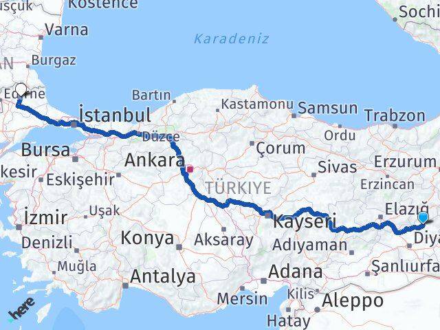 Diyarbakır Lice Kırklareli Arası Kaç Km - Yol Haritası