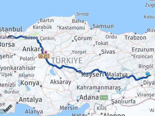 Diyarbakır Lice Kocaeli Arası Kaç Km - Yol Haritası