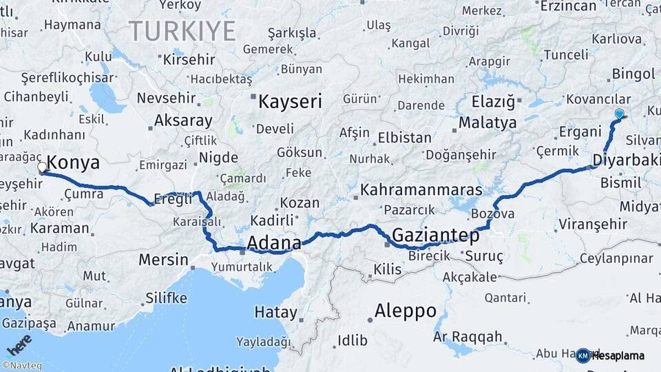 Diyarbakır Lice Konya Arası Kaç Km - Yol Haritası