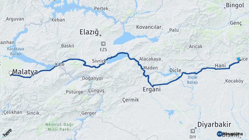 Diyarbakır Lice Malatya Arası Kaç Km - Yol Haritası
