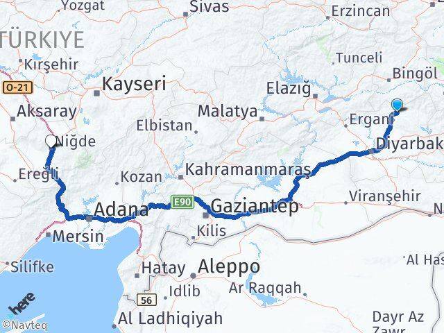 Diyarbakır Lice Niğde Arası Kaç Km - Yol Haritası