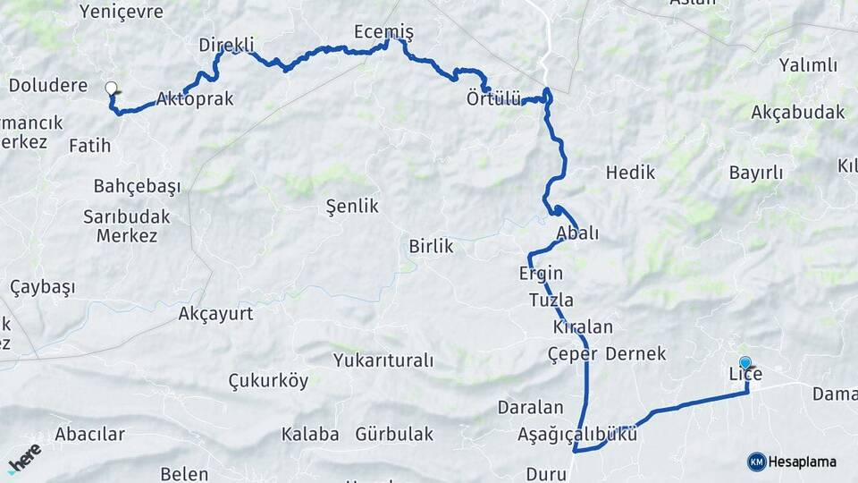 Diyarbakır Lice Servi Genç Bingöl Arası Kaç Km - Yol Haritası