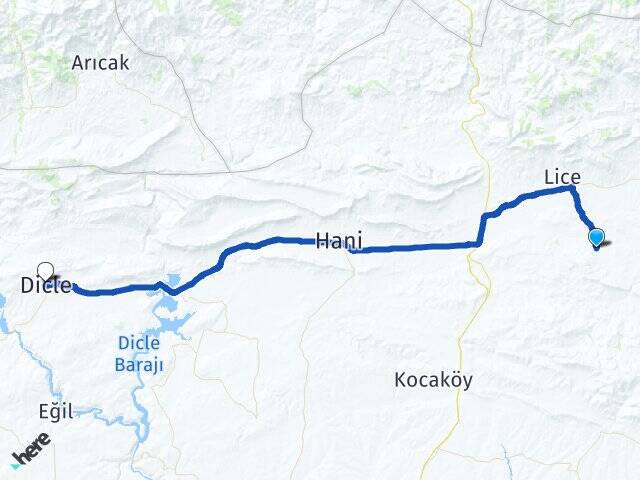 Diyarbakır Lice Yolçatı Dicle Arası Kaç Km - Yol Haritası