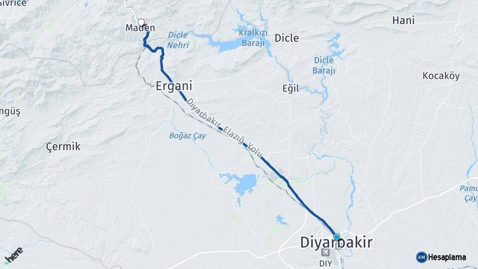 Diyarbakır Maden Elazığ Arası Kaç Km - Yol Haritası