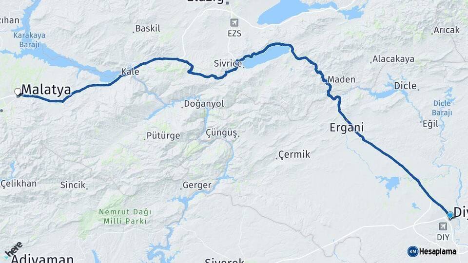 Diyarbakır Malatya Arası Kaç Km - Yol Haritası