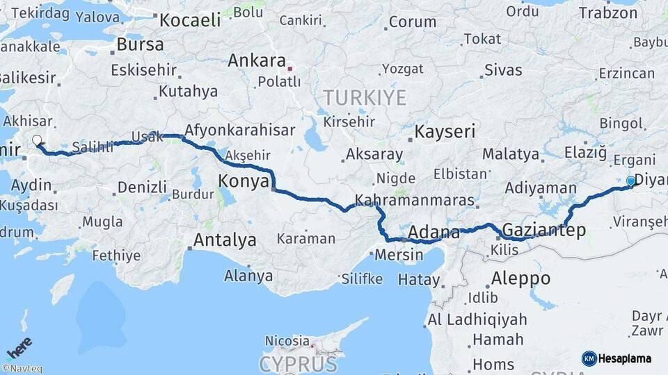 Diyarbakır Manisa Arası Kaç Km - Yol Haritası