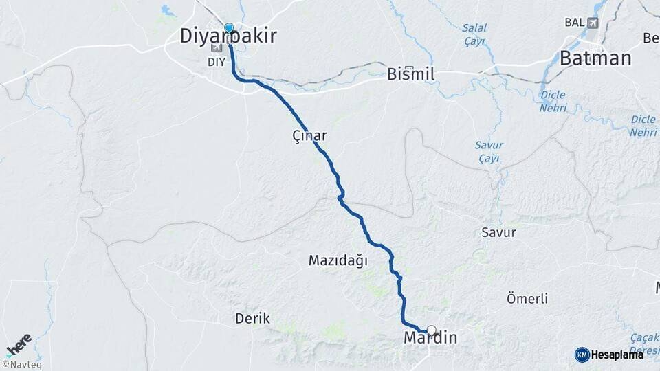 Diyarbakır Mardin Arası Kaç Km - Yol Haritası