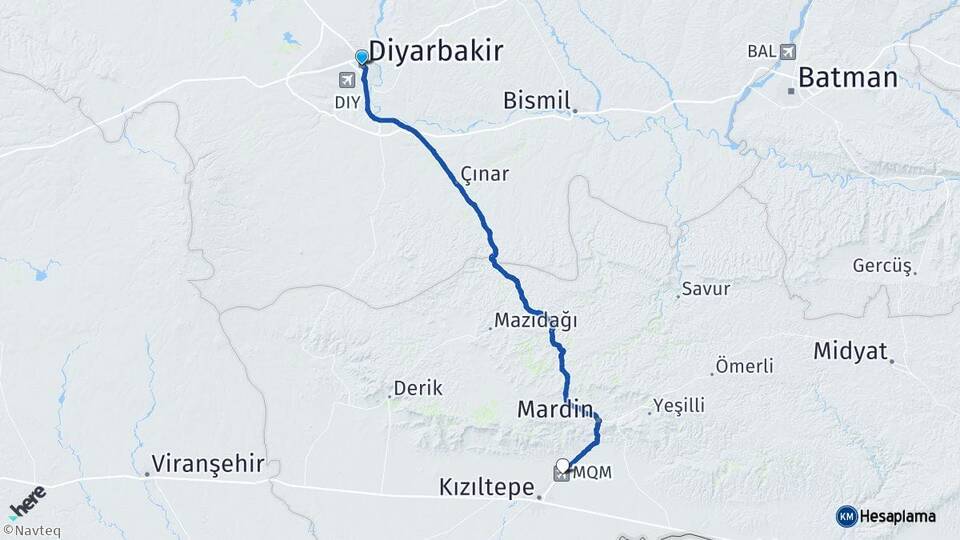 Diyarbakır Mardin Havalimanı Arası Kaç Km - Yol Haritası