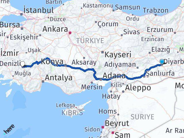 Diyarbakır Merkezefendi Denizli Arası Kaç Km - Yol Haritası