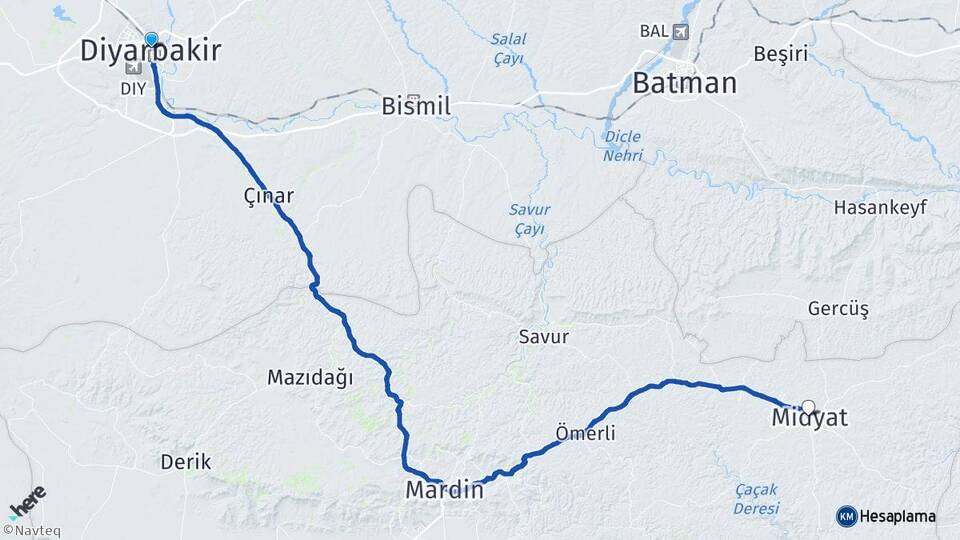 Diyarbakır Midyat Mardin Arası Kaç Km - Yol Haritası