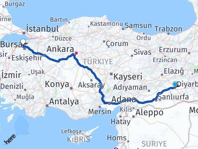 Diyarbakır Mudanya Bursa Arası Kaç Km - Yol Haritası