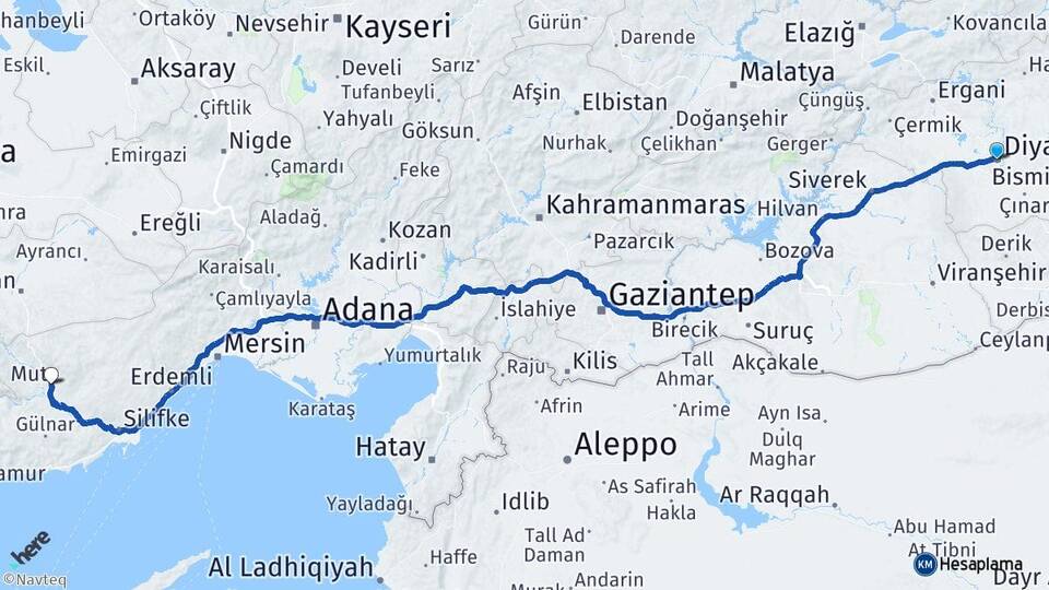 Diyarbakır Mut Mersin Arası Kaç Km - Yol Haritası