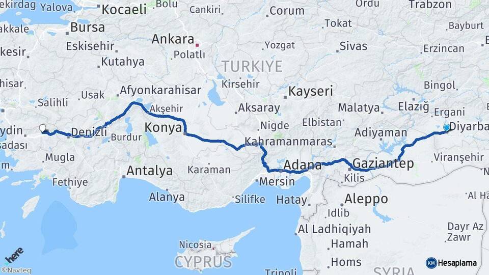 Diyarbakır Nazilli Aydın Arası Kaç Km - Yol Haritası