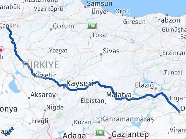 Diyarbakır Orta Çankırı Arası Kaç Km - Yol Haritası