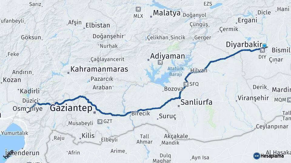 Diyarbakır Osmaniye Arası Kaç Km - Yol Haritası