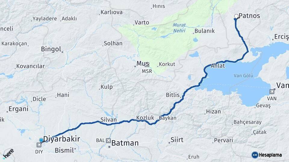 Diyarbakır Patnos Ağrı Arası Kaç Km - Yol Haritası