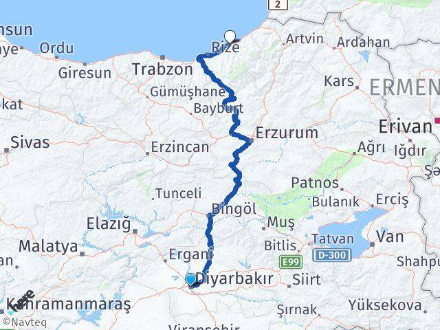 Diyarbakır Pazar Rize Arası Kaç Km - Yol Haritası