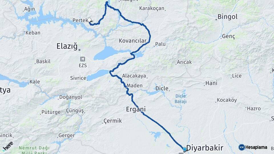 Diyarbakır Pertek Tunceli Arası Kaç Km - Yol Haritası