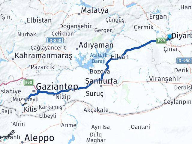 Diyarbakır Polateli Kilis Arası Kaç Km - Yol Haritası