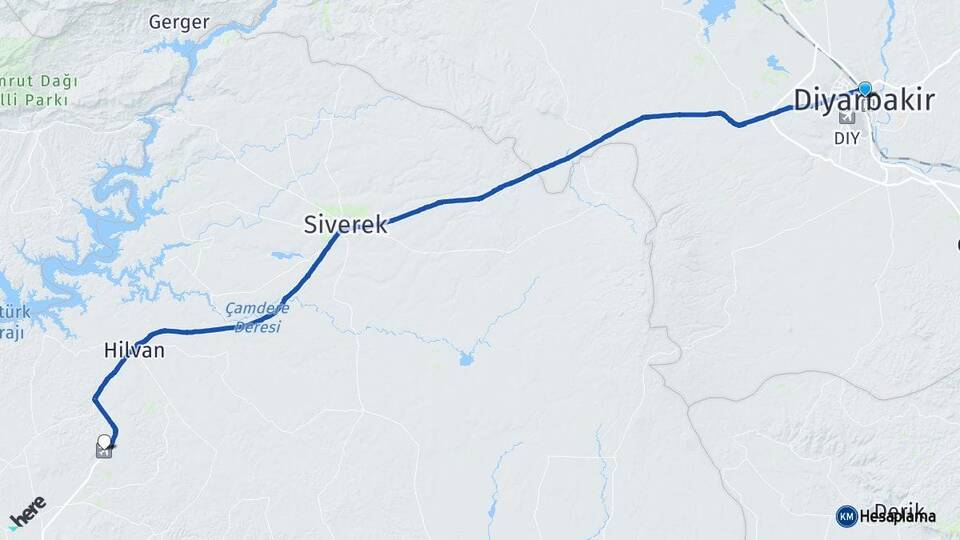 Diyarbakır Ş.Urfa GAP Havalimanı Arası Kaç Km - Yol Haritası