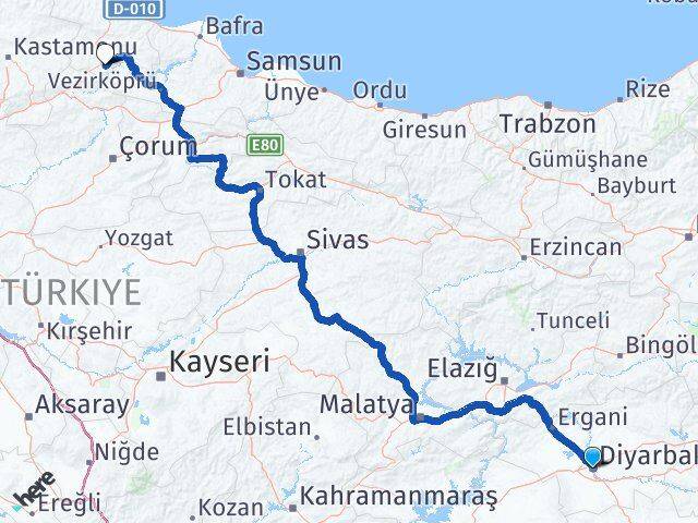 Diyarbakır Saraydüzü Sinop Arası Kaç Km - Yol Haritası