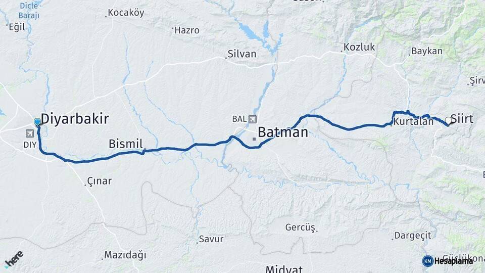 Diyarbakır Siirt Arası Kaç Km - Yol Haritası