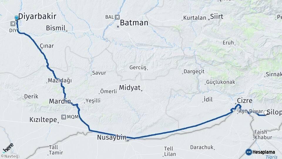 Diyarbakır Silopi Şırnak Arası Kaç Km - Yol Haritası