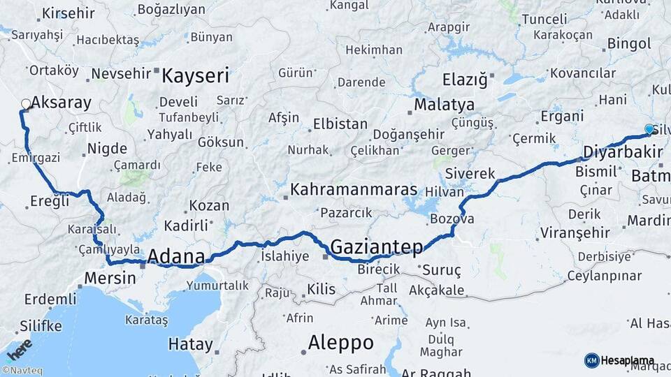 Diyarbakır Silvan Aksaray Arası Kaç Km - Yol Haritası