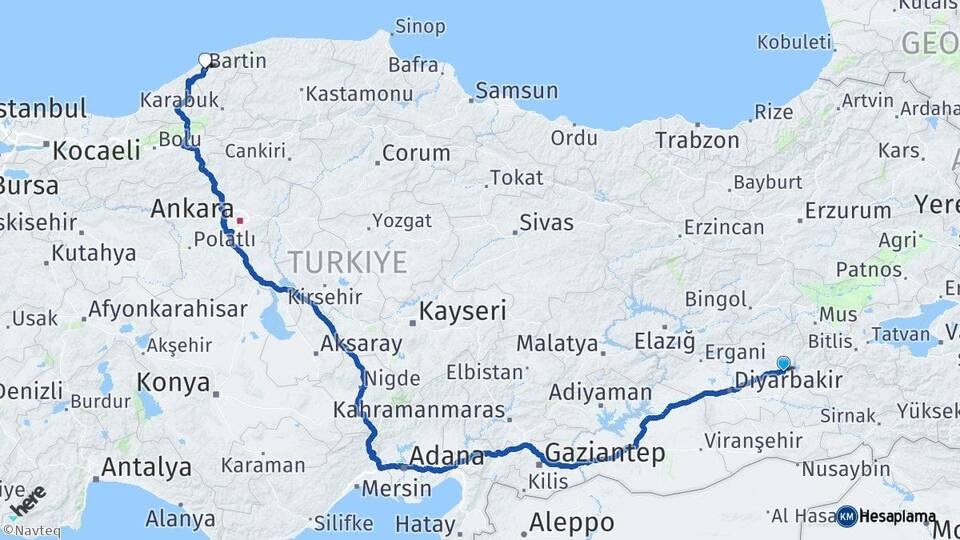 Diyarbakır Silvan Bartın Arası Kaç Km - Yol Haritası