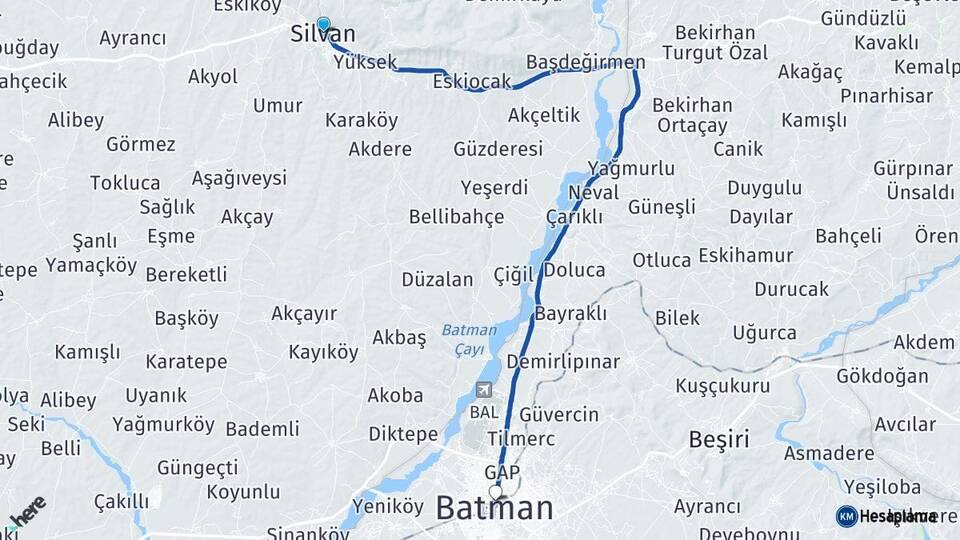 Diyarbakır Silvan Batman Arası Kaç Km - Yol Haritası