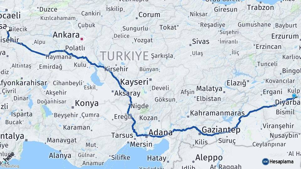 Diyarbakır Silvan Bilecik Arası Kaç Km - Yol Haritası