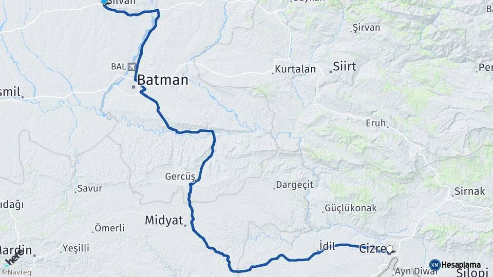 Diyarbakır Silvan Cizre Şırnak Arası Kaç Km - Yol Haritası