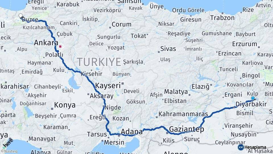 Diyarbakır Silvan Düzce Arası Kaç Km - Yol Haritası