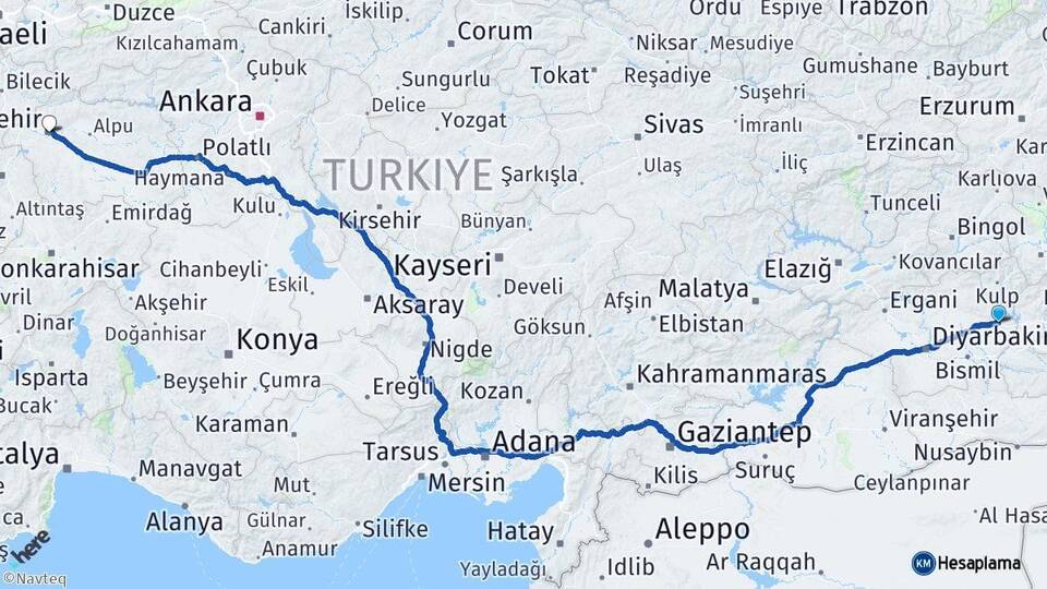 Diyarbakır Silvan Eskişehir Arası Kaç Km - Yol Haritası