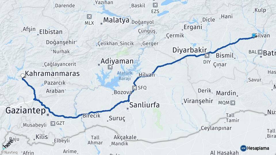 Diyarbakır Silvan Kahramanmaraş Arası Kaç Km - Yol Haritası