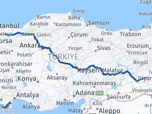 Diyarbakır Silvan Kocaeli Arası Kaç Km - Yol Haritası