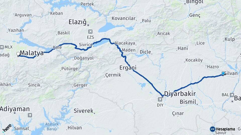 Diyarbakır Silvan Malatya Arası Kaç Km - Yol Haritası