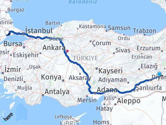 Diyarbakır Silvan Tekirdağ Arası Kaç Km - Yol Haritası