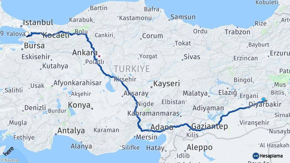 Diyarbakır Silvan Yalova Arası Kaç Km - Yol Haritası