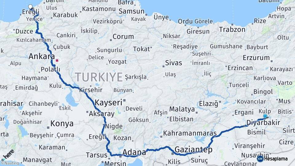 Diyarbakır Silvan Zonguldak Arası Kaç Km - Yol Haritası