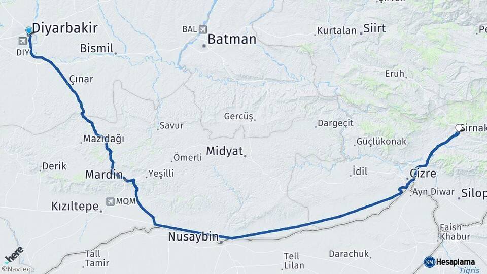 Diyarbakır Şırnak Arası Kaç Km - Yol Haritası