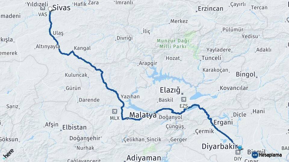 Diyarbakır Sivas Arası Kaç Km - Yol Haritası