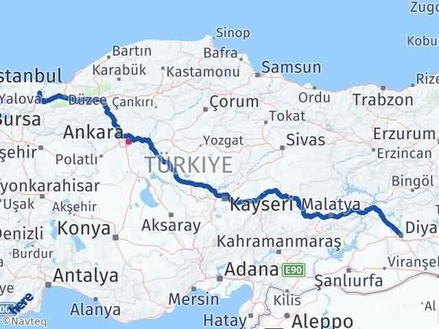 Diyarbakır Söğütlü Sakarya Arası Kaç Km - Yol Haritası