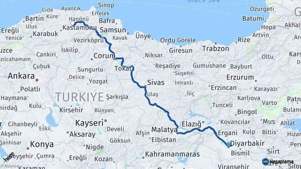 Diyarbakır Taşköprü Kastamonu Arası Kaç Km - Yol Haritası