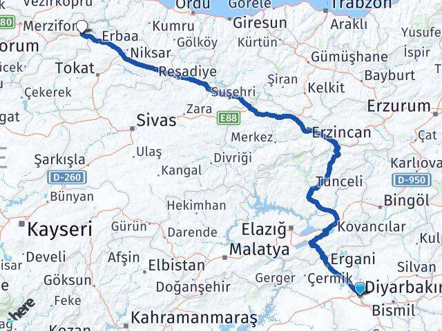 Diyarbakır Taşova Amasya Arası Kaç Km - Yol Haritası