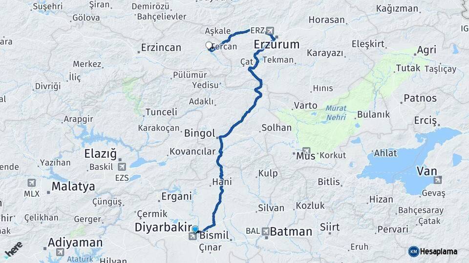 Diyarbakır Tercan Erzincan Arası Kaç Km - Yol Haritası