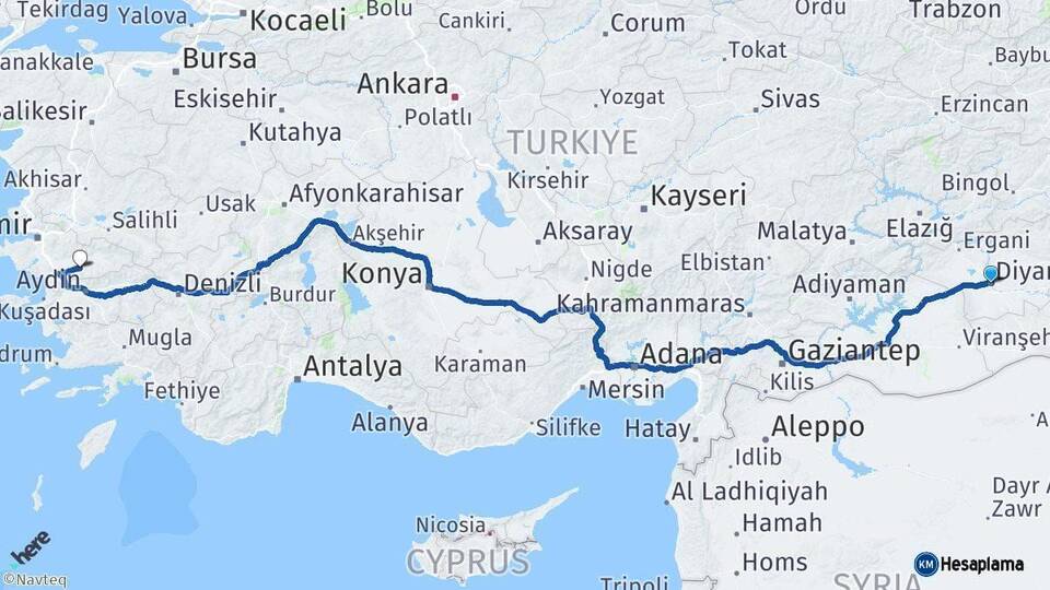 Diyarbakır Tire İzmir Arası Kaç Km - Yol Haritası